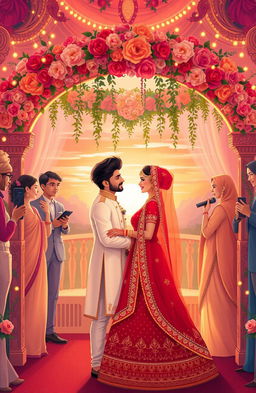 A beautifully illustrated wedding scene capturing the essence of a love story transitioning from dreams to reality