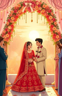 A beautifully illustrated wedding scene capturing the essence of a love story transitioning from dreams to reality