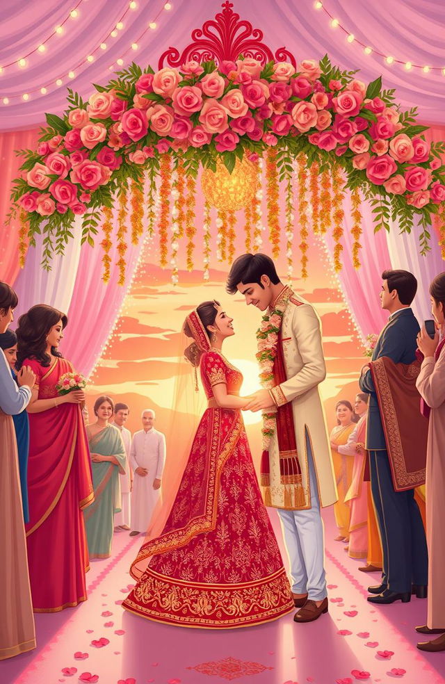 A beautifully illustrated wedding scene capturing the essence of a love story transitioning from dreams to reality