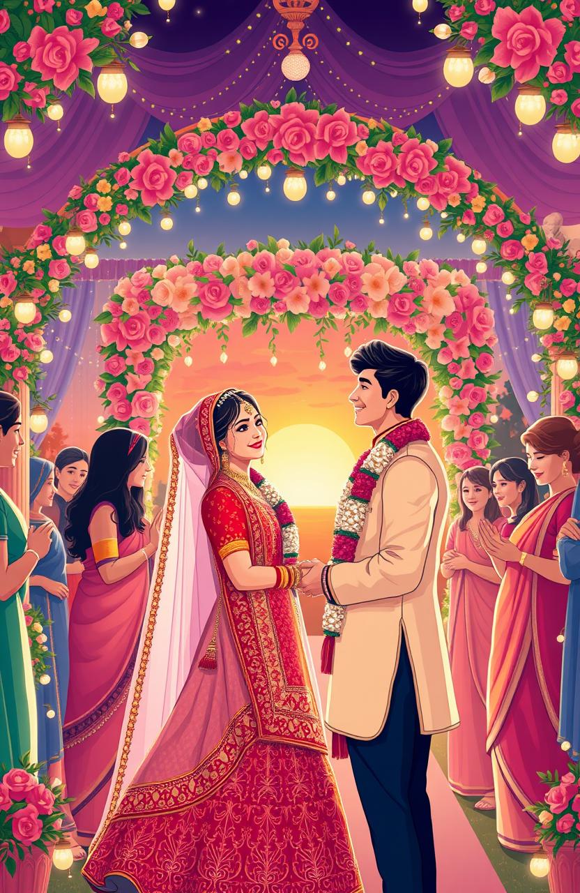 A beautifully illustrated wedding scene capturing the essence of a love story transitioning from dreams to reality