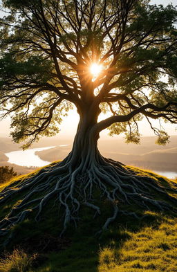 A peaceful and serene landscape depicting the essence of resilience, inspired by "Roots of Resilience" by Mwita Peter