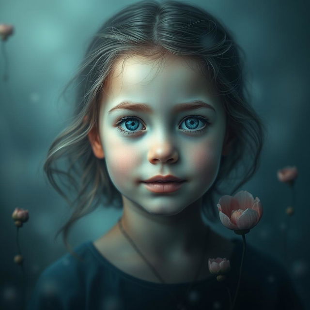 A haunting yet beautiful image of a young girl, depicted in a soft, ethereal style