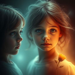 A haunting yet beautiful image of a young girl, depicted in a soft, ethereal style