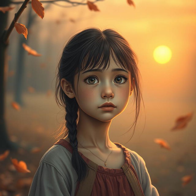 A poignant image of a young adult girl, portrayed in a soft and reflective style