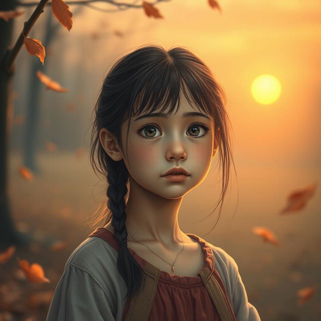 A poignant image of a young adult girl, portrayed in a soft and reflective style