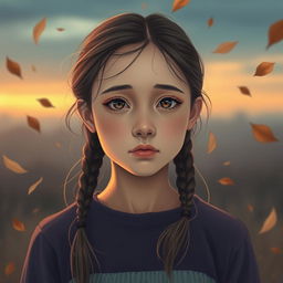 A poignant image of a young adult girl, portrayed in a soft and reflective style
