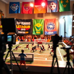 A vibrant and dynamic scene depicting miniature sports on a YouTube channel