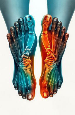 An abstract representation of feet incorporating elements of medical imaging