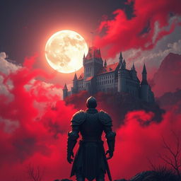 A mesmerizing Procreate 3D style illustration depicting a majestic castle situated on a hill, bathed in the ethereal light of a full moon shining brightly in the nighttime sky