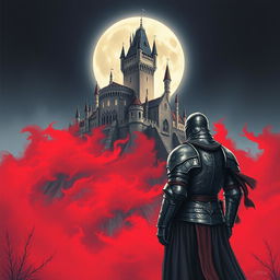 A stunning professional drawing style illustration of a majestic castle perched on a hill, illuminated by the soft, silvery light of a full moon in a dark nighttime sky