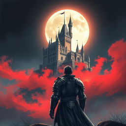 A stunning professional drawing style illustration of a majestic castle perched on a hill, illuminated by the soft, silvery light of a full moon in a dark nighttime sky