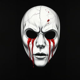 A striking professional drawing style illustration featuring a dirty white mask that evokes a sense of haunting eeriness