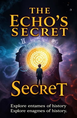 A captivating book cover for 'The Echo's Secret' by PencilPioneer, featuring the mysterious Echo artifact at the center, glowing with ancient runes and symbols