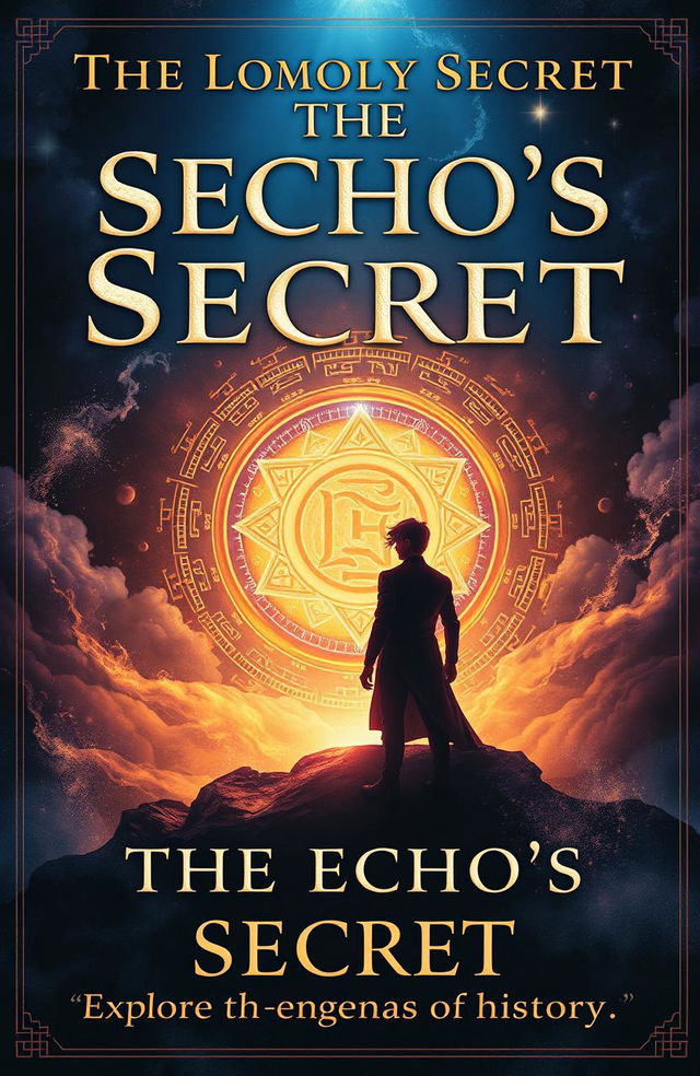 A captivating book cover for 'The Echo's Secret' by PencilPioneer, featuring the mysterious Echo artifact at the center, glowing with ancient runes and symbols