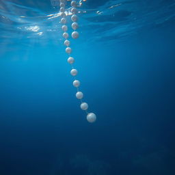 A captivating scene of a pearl necklace sinking gracefully underwater, shimmering and reflecting light as it descends