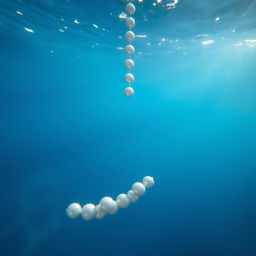 A captivating scene of a pearl necklace sinking gracefully underwater, shimmering and reflecting light as it descends