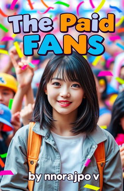 A vibrant and eye-catching book cover for 'The Paid Fans' by norajpov, featuring an attractive Korean idol in the center