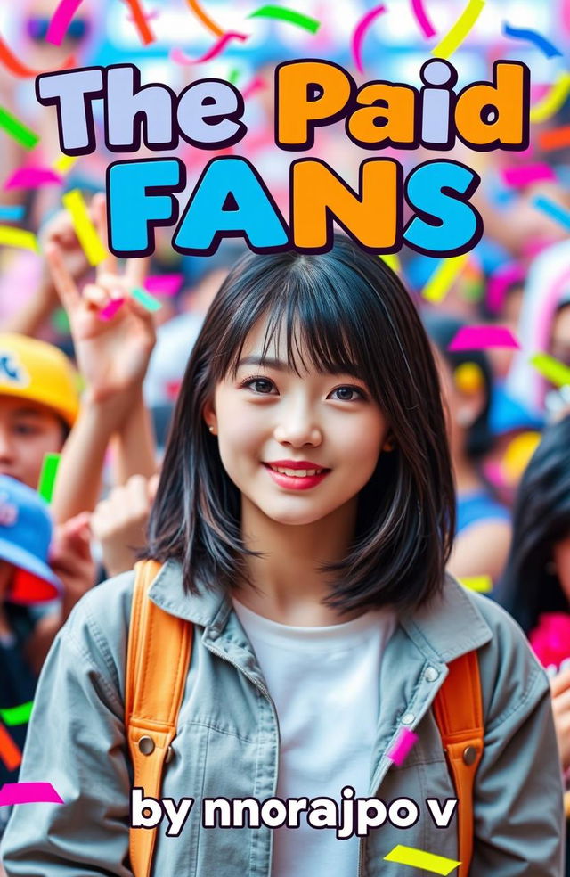 A vibrant and eye-catching book cover for 'The Paid Fans' by norajpov, featuring an attractive Korean idol in the center