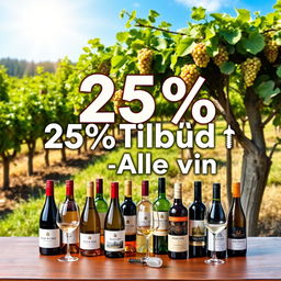 A vibrant and eye-catching advertisement showcasing a wine sale with a bold 25% discount