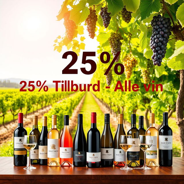 A vibrant and eye-catching advertisement showcasing a wine sale with a bold 25% discount