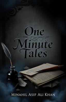 A book cover design for 'One Minute Tales' by Minahil Asif Ali Khan featuring a dark and aesthetic theme