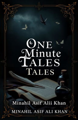 A book cover design for 'One Minute Tales' by Minahil Asif Ali Khan featuring a dark and aesthetic theme