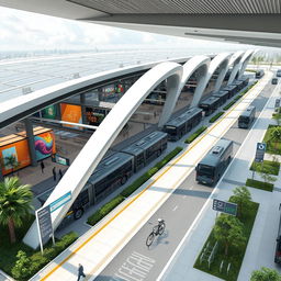 A conceptual design for a modern bus terminal project featuring innovative architectural elements