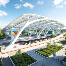 A conceptual design for a modern bus terminal project featuring innovative architectural elements
