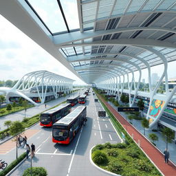 A conceptual design for a modern bus terminal project featuring innovative architectural elements