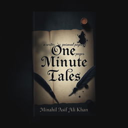 A book cover design for 'One Minute Tales' by Minahil Asif Ali Khan featuring a dark and aesthetic theme