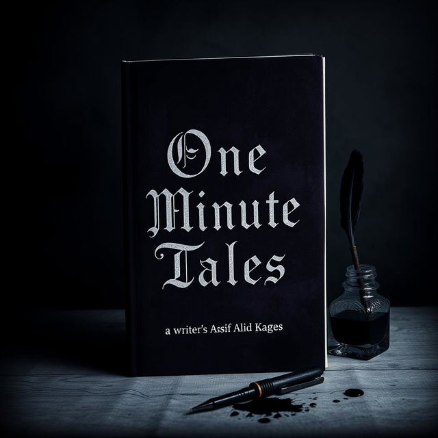 A book cover design for 'One Minute Tales' by Minahil Asif Ali Khan featuring a dark and aesthetic theme