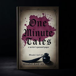 A book cover design for 'One Minute Tales' by Minahil Asif Ali Khan featuring a dark and aesthetic theme