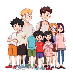 A group of seven characters standing together in a dynamic pose