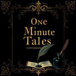 A captivating book cover design for 'One Minute Tales' by Minahil Asif Ali Khan, featuring a dark and aesthetic theme in black and gold with a creepy touch