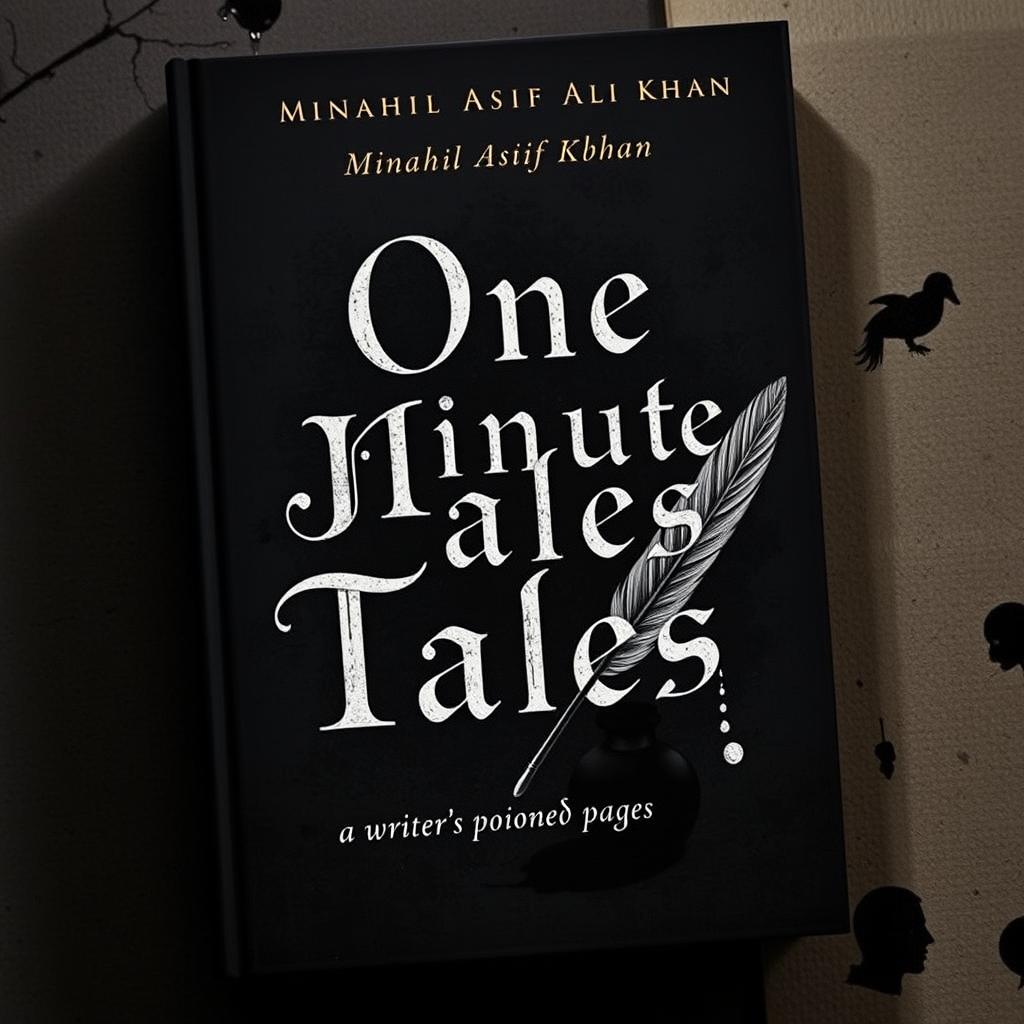 A captivating book cover design for 'One Minute Tales' by Minahil Asif Ali Khan featuring a dark and aesthetic theme