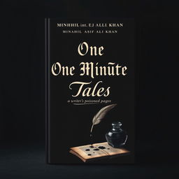 A captivating book cover design for 'One Minute Tales' by Minahil Asif Ali Khan featuring a dark and aesthetic theme