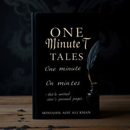 A captivating book cover design for 'One Minute Tales' by Minahil Asif Ali Khan featuring a dark and aesthetic theme