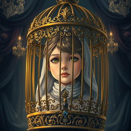 An enchanting novel cover illustration featuring a blind village girl with soft, gentle features, representing innocence and resilience