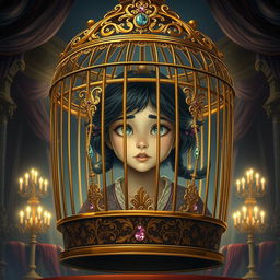 An enchanting novel cover illustration featuring a blind village girl with soft, gentle features, representing innocence and resilience