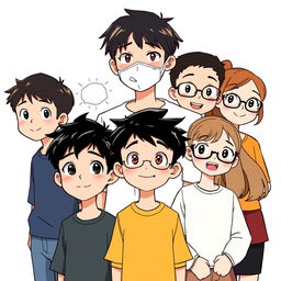 A lively composition featuring six distinct characters