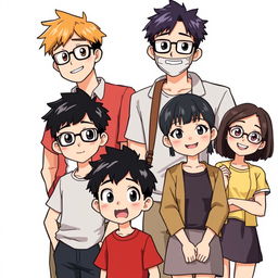 A lively illustration featuring six distinct characters together