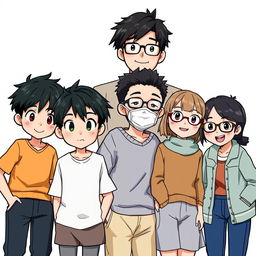 An energetic illustration depicting six characters gathered together