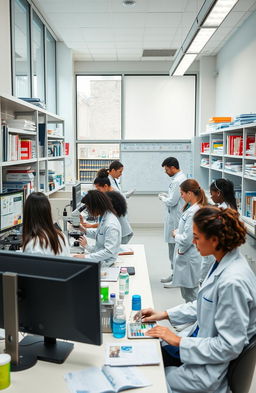 A vibrant, modern laboratory setting filled with advanced medical research equipment