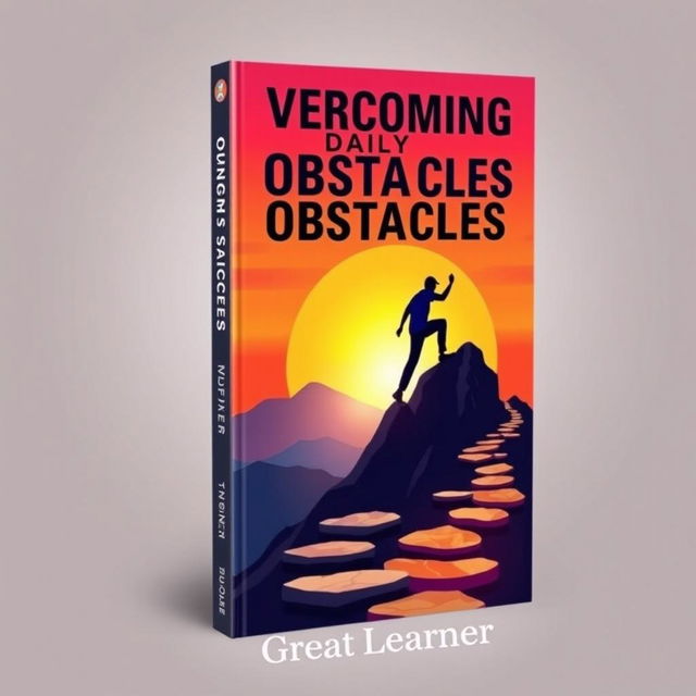 A motivational book cover titled "Overcoming Daily Obstacles by Great Learner" featuring an abstract image of a determined individual climbing a mountain representing challenges and obstacles