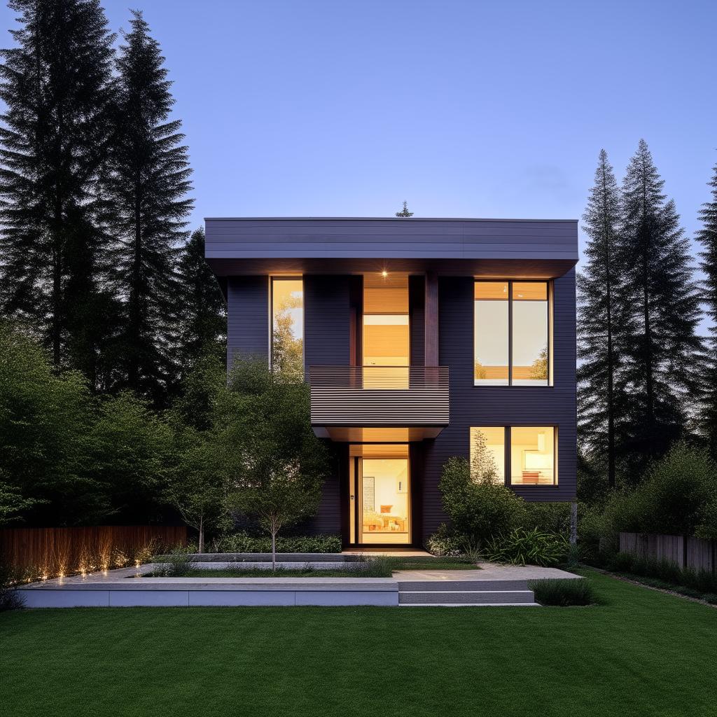 Modern-style exterior design of a house with sleek lines, large windows, and minimalist aesthetics.