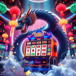 An exciting scene featuring a high-tech mahjong slot machine surrounded by vibrant lights and symbols associated with the game