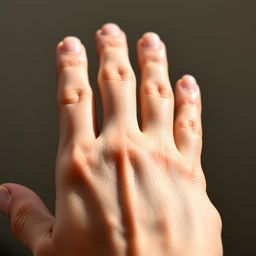 A highly detailed and realistic close-up of a human hand, showcasing the intricate features such as the texture of the skin, the fine lines on the palm, and well-groomed nails