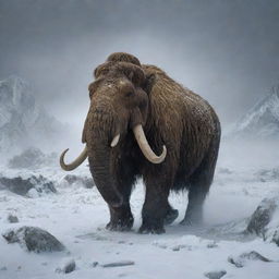 A blustering image of a severe windstorm in the Ice Age, whipping up blizzards and churning the snowy landscapes around the mammoths, saber-toothed cats and woolly rhinos.