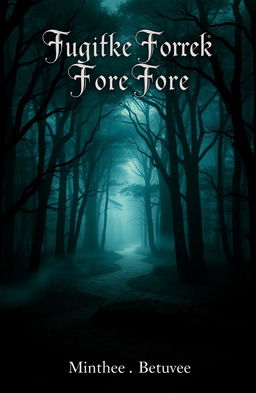 A mysterious and enchanting book cover featuring a dense black forest, with towering dark trees shrouded in mist