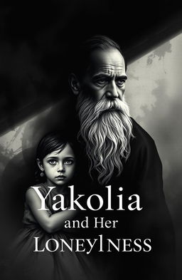 A book cover design for 'Yakolia and Her Loneliness', featuring a dark, moody atmosphere with black and white themes